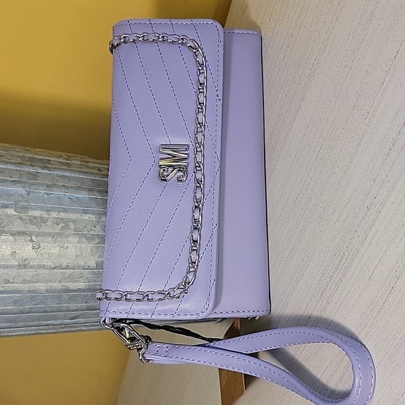 Steve Madden Quilted Faux Leather Wallet Wristlet Silver Chain Lavender - Picture 8 of 8